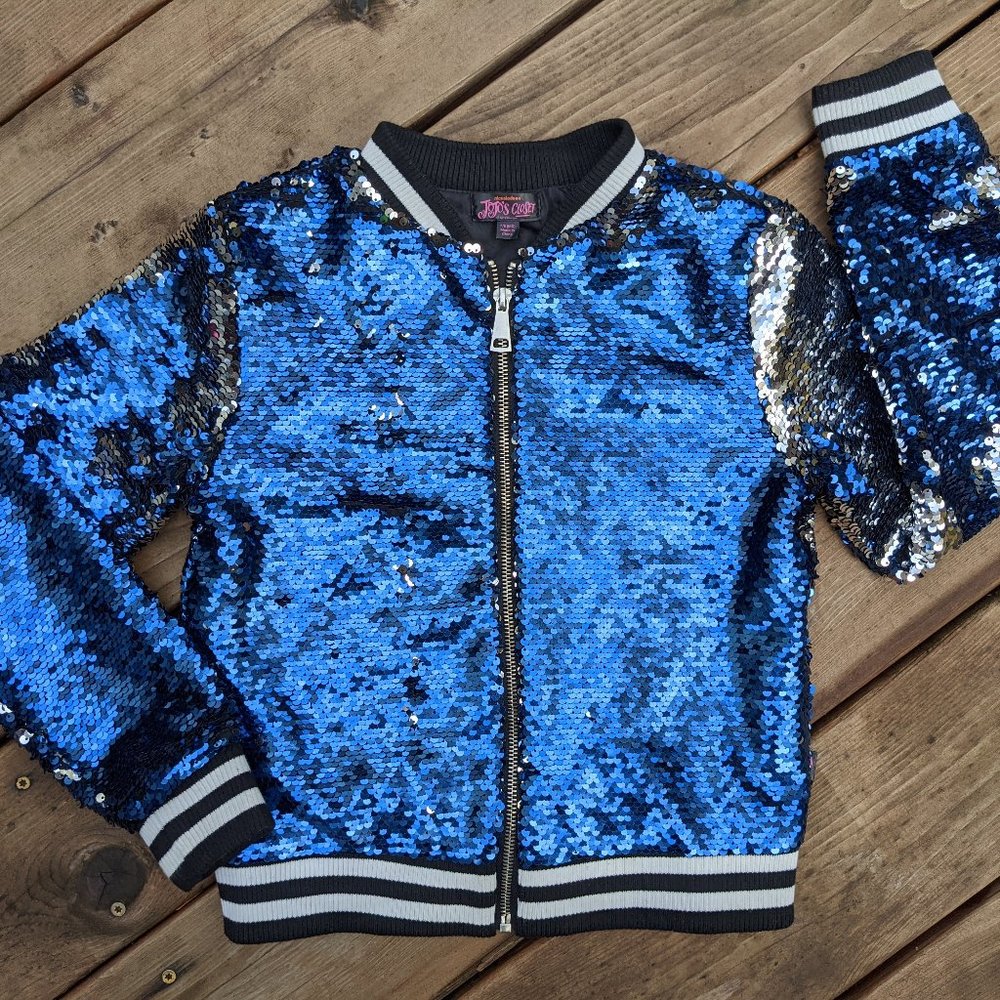JoJo's Closet Sequin Bomber Jacket. Size 7/8 (medium)